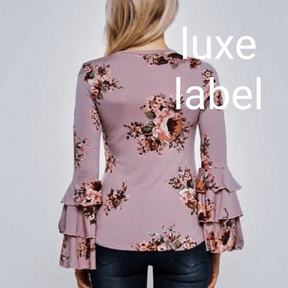 Ava Floral Ruffle Sleeve Top (Mauve Pink) - Picture 4 of 5